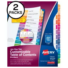Avery Jan-Dec Dividers for 3 Ring Binders, 12 Tabs per Set, Customizable Table of Contents, Multicolor Tabs (11127)