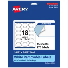 Avery Matte White Removable Oval Labels with Sure Feed Technology, 1.5" x 2.5"