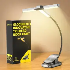 Tri-Head Book Light for Reading in Bed, 3 Colors & 5 Brightness Levels, 1000mAh Rechargeable, with 30-Min Timer, 10-100Hrs, Partner Friendly, Perfect for Book Lovers