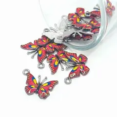 1, 4, 20 or 50 Pieces: Small Red Enamel Butterfly Charms