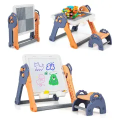 Costway 6-in-1 Multi-activity Kids Play Table & Chair Set with 102 PCS Compatible Bricks