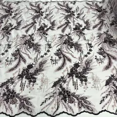 1 Yard Beaded Rhinestone 3D Floral Lace Fabric for Bridal Gowns Costumes Dresses 50" Width Purple