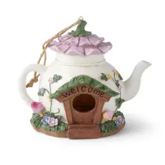 Whimsical Teapot Fairy House Birdhouse &ndash; 8" Resin Garden D&eacute;cor