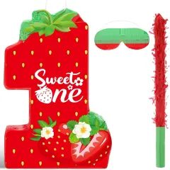 Strawberry 1st Birthday pi&ntilde;ata Strawberry pi&ntilde;ata Summer Berry Strawberry pi&ntilde;ata with stick Blindfold Mask Confetti