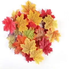 100 Pcs Artificial Maple Leaves -Shades of Red, Orange, and Yellow