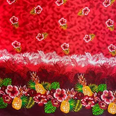 1 Yard Pineapple Hibiscus Ocean Tropical Leaves Rayon Fabric 36" L x 45" W Red