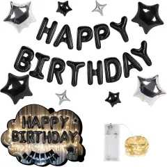 13pcs Mylar Foil Letters Sign with 8pcs Star Balloons - Black