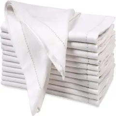 Cloth dinner Napkins With Hemstitched-Flax Cotton -White color,20x20,Wedding / Cocktails Napkins, Mitered Corners,Machine Washable, Set of12