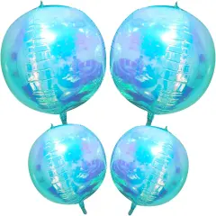 Iridescent 4D Round Ball Balloons 4D Dopamine Mylar Round Blue Balloon for Rainbow Under The Sea Mermaid
