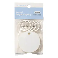 Craft Express Acrylic Round Keyring-White, 4 pack