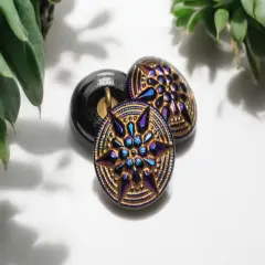 18mm Star Button Indigo with a Gold Wash - Czech Glass Buttons