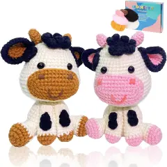 PCS Animal Crochet Kit for Beginners, DIY Couple Cow Beginners Crochet Kit, Christmas Highland Cow Starters Crochet Kit