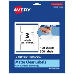 Avery Matte Clear Labels,2-1/2" x 5" Rectangle
