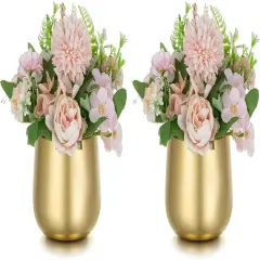 Small Gold Vases for Centerpieces: 2 Pcs 3.94 inch Flower Trumpet Vase Vintage Compote Vase Metal Urn Planter Plant Pots Flowers Bowls Pedestal for Wedding Party Table Centerpiece Decorations