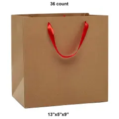 Kraft Euro Tote 13" x 5" x 9" with Satin Ribbon Handles Red