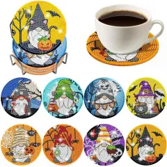 8 PCS Halloween Gnome Diamond Art Painting Coasters DIY