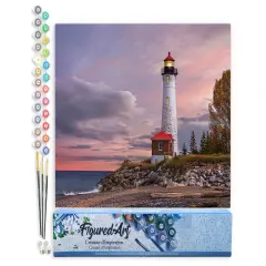 Figured'Art Paint by Numbers Kit for Adults Sea Lighthouse 16"x20" - Craft Art Painting DIY Kit Rolled Canvas without frame