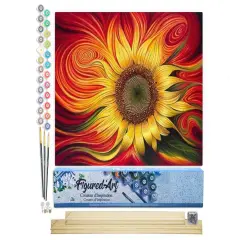 Figured'Art Paint by Numbers Kit for Adults Red Sunflower 16"x20" - Craft Art Painting Rolled Canvas with DIY wooden frame