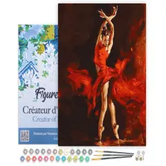 Figured'Art Paint by Numbers Kit for Adults with Frame Magical Red Dancer 16"x20" - Craft Art Painting DIY Kit Canvas Already Stretched on a Wooden Frame