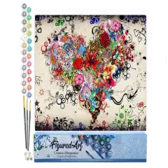 Figured'Art Paint by Numbers for Adults Love Flowers 16"x20" - Craft Art Painting DIY Kit Rolled Canvas without frame