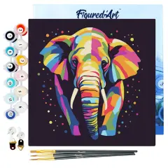Figured'Art Mini Paint by Numbers Kit for Adults with Frame Elephant Abstract Pop Art Small format 8"x8" - Craft Art Painting DIY Canvas Already Stretched on a Wooden Frame