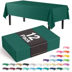 Exquisite 12-Pack Premium Plastic Tablecloth 54in. x 108in. Rectangle Plastic Table Cover Dark Green