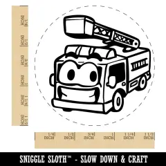 Smiling Cartoon Firetruck Vehicle Firefighter Ladder Self-Inking Rubber Stamp Black
