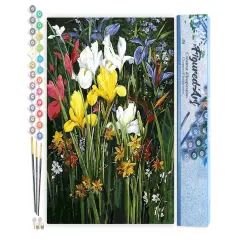 Figured'Art Paint by Numbers Kit for Adults Colorful field of Flowers 16"x20" - Craft Art Painting DIY Kit Rolled Canvas without frame