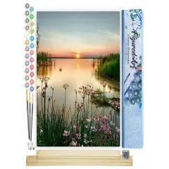 Figured'Art Paint by Numbers Kit for Adults Peaceful Lake 16"x20" - Craft Art Painting Rolled Canvas with DIY wooden frame