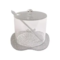 Clear and Glittery Combination Lucite Honey Dish with Spoon Silver