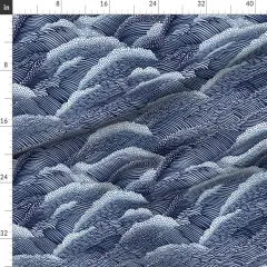 Various Fabrics by the Yard or Fat Quarter Indigo Waves Modern Japanese Abstract Art Deco Navy Blue Contemporary Serene Monochrome Peaceful Coastal Ocean Elegant Custom Printed Fabric by Spoonflower