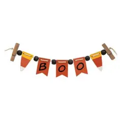 Candy Corn Themed Wooden Mini Clip Banner Garland with &ldquo;Boo&rdquo; Text for Party or Seasonal Decor