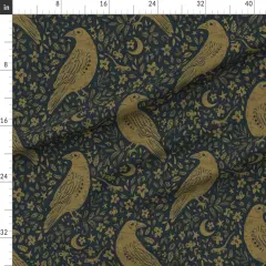 Various Fabrics by the Yard or Fat Quarter Dark Raven Gothic Floral Crow Corvid Witchy Boho Crescent Moon Lunar Cycle Faded Gold Custom Printed Fabric by Spoonflower