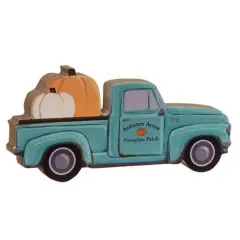 Blue Wooden Pickup Truck Autumn Pumpkin Patch Figurine Rustic Fall Home Decoration