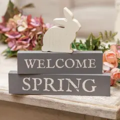 Set of 3 Stackable Wooden Spring Blocks with Bunny for Seasonal Tabletop Decor