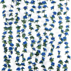 5pack Artificial Rose Rattan Garland Fake Rose Vine Hanging Rose Ivy Navy Blue Flowers Home Hotel Office Wedding Party Garden Craft Art Decoration