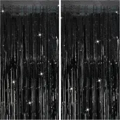 Tinsel Curtain Party Backdrop Black Birthday Party Decorations 2 Packs Glitter Foil Fringe Curtain Party Decor Streamers Photo Booth for Birthday Christmas Wedding Halloween Graduation Decorations