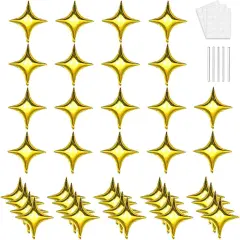 50Pcs 10 Inch Gold Star Foil Balloons Gold Star Shape Mylar Balloon Kit with 60Pcs Balloon Glue Point and 5Pcs Straws for Birthday Baby Shower Engagement Anniversary Wedding Party Decoration