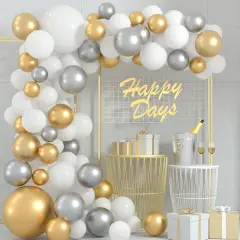 White and Gold Silver Balloon Garland Arch Kit 5 10 12 18 Inches Metallic Gold Silver White Balloons for Birthday Wedding Bridal Baby Shower Graduation Party Decorations