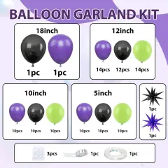 Black Purple Green Balloon Arch Kit, Star Foil Balloons for Kids Boy Monster Theme Birthday Decorations Baby Shower Wedding Anniversary Engagement Graduation Celebrations Party Supplies