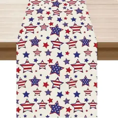 America Stars Patriotic 4th of July Memorial Day Independence Day Table Runner Decoration for Home Kitchen Holiday Party 13x72 Inch
