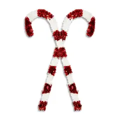 Bright Creations 2 Pack Giant Christmas Candy Cane Decorations, Outdoor Red and White Tinsel Decor for Xmas Holiday, Festive Giant Candy Cane for Christmas Celebration (50 In)