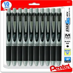Gel Pen 0.7 mm RTX Retractable, Black Ink Pens Metal Tip, Medium Point Energel Liquid Gel Ink Pens 0.7 mm. Pack of 10