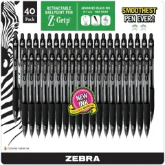 Ballpoint Pen - Pack Of 40 Black Z-grip Retractable Fine Point 0.7 mm