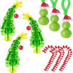 Christmas Crafts for Kids Adults,30 Sets Christmas Beaded Ornament Kit for Kids to Make-Including 12 PCS Green Monster/6 PCS Tree/12 PCS Candy Cane,Christmas Tree Decorations (Assembly Needed)