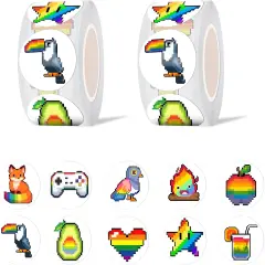 Pixel Pride Rainbow LGBTQ Dot Stickers Roll Labels(1000 pcs) Gay Pride Stuff Decoration Decal Gifts Merch Party Supplies in 2 Rolls with 10 Patterns for Laptop Window Luggage Guitar Skateboard