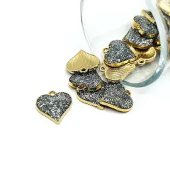 1, 4, 20 or 50 Pieces: Silver Glitter Heart Charms
