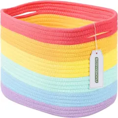 Summer Cotton Rope Storage Basket, Woven Basket for Shelves, Clothes, Toys, Towels, Books, and Laundry, Durable and Stylish, Rainbow (1 Pack)