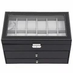 Watch Display Box&Jewelry Storage Case Multi-Purpose Organizer Box w/ Glass Top