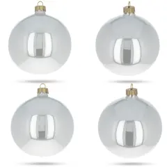 Set of 4 Glossy White Glass Ball Christmas Ornaments 4 Inches